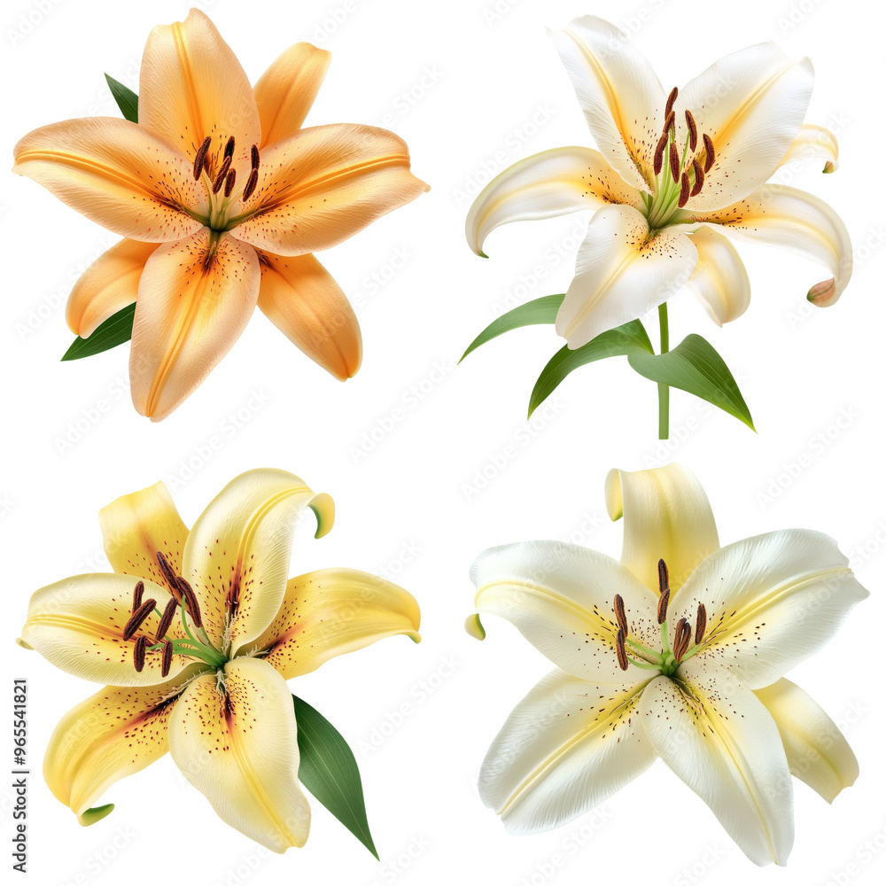 Fototapeta premium Assorted Lilies Collection Isolated on Transparent Background: Ideal for Bouquets and Floral Decor