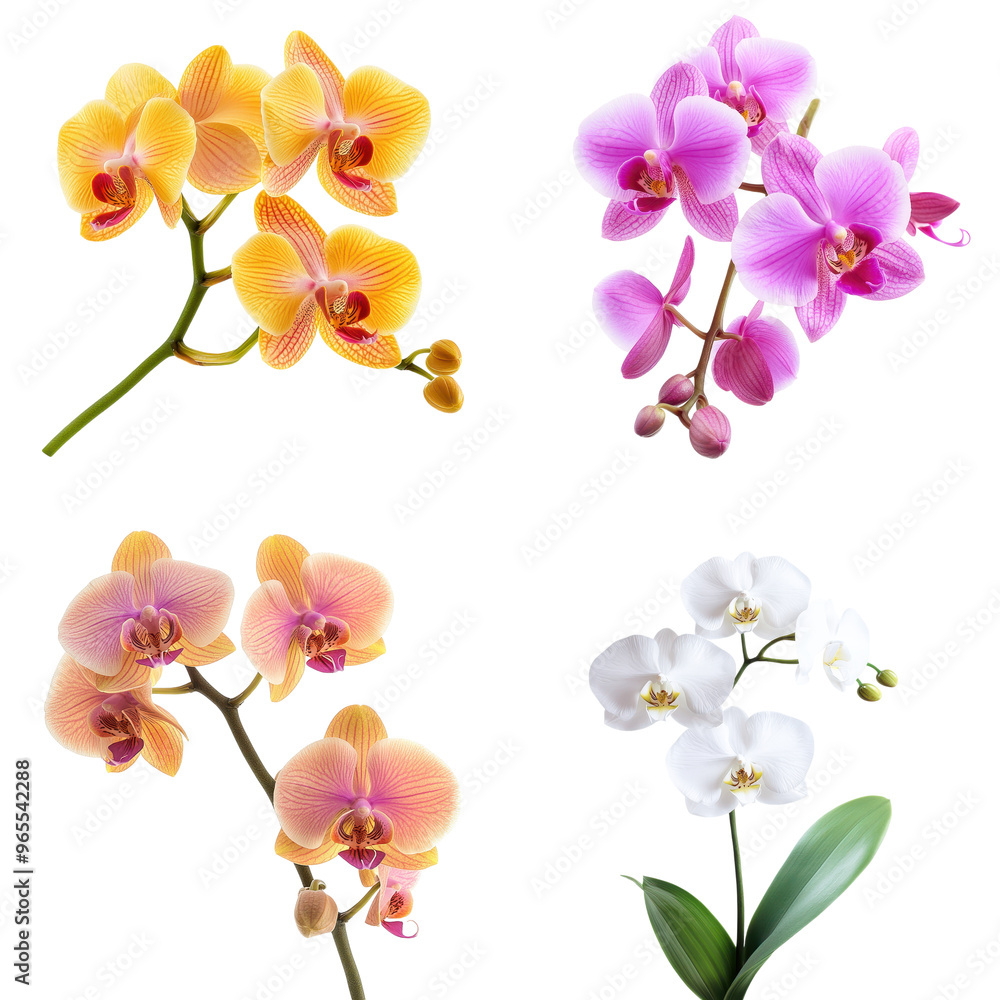 Naklejka premium Elegant Phalaenopsis Orchids Isolated on Transparent Background: Sophisticated for Luxury Decor