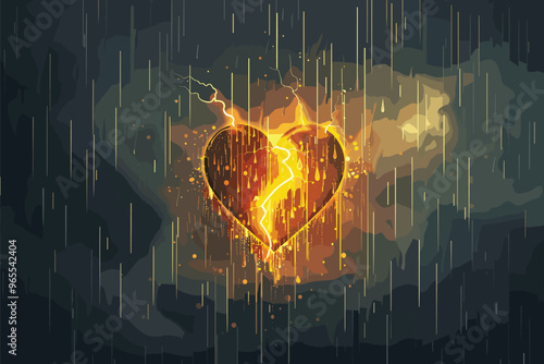 Rainy Day with Lightning Breaking Through Heart Symbolizing Family Problems and Negative Emotions