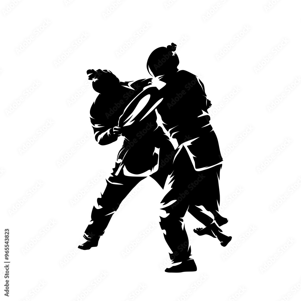 Fototapeta premium Judo women, isolated vector silhouette, martial arts