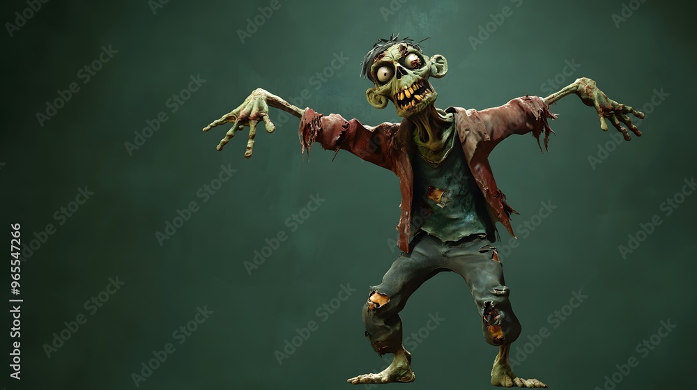 Cartoon zombie character with tattered clothes and outstretched arms ...