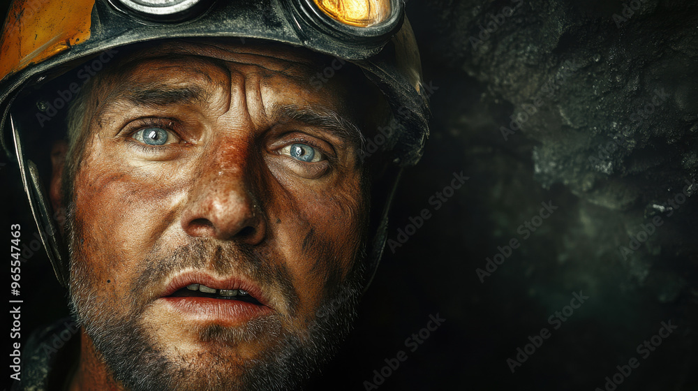 A close-up of a weary miner with dirt on his face, conveying hardship and resilience. A close-up of a weary miner with dirt on his face, conveying hardship and resilience.