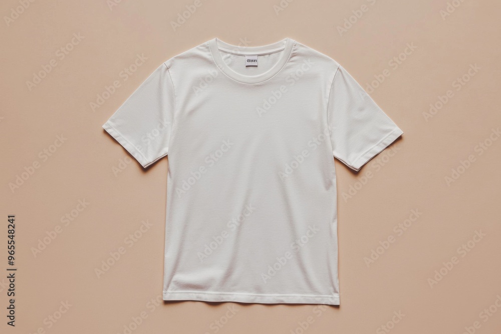 Simple Tshirt Flatlay mockup in beige background created with generative AI Simple Tshirt Flatlay mockup in beige background created with generative AI