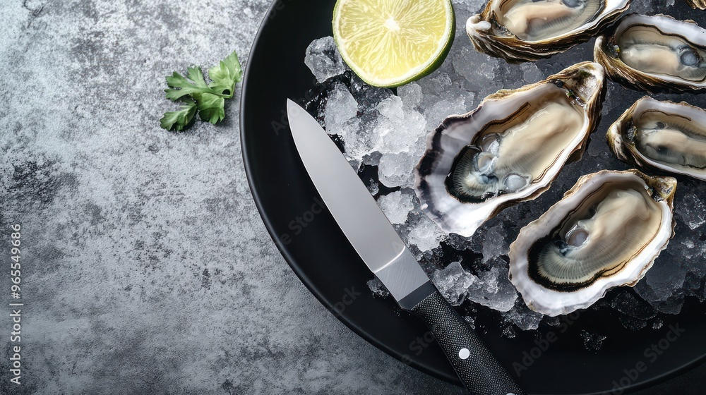 Oysters on Ice with Lime and Knife Oysters on Ice with Lime and Knife