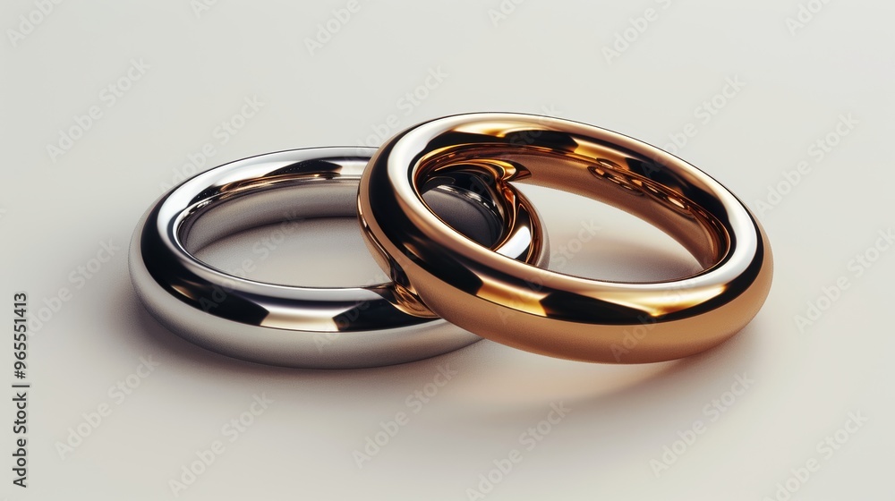 Closeup of intertwined silver and gold rings symbolizing unity and commitment. Perfect for wedding, engagement, and jewelry themes. Closeup of intertwined silver and gold rings symbolizing unity and commitment. Perfect for wedding, engagement, and jewelry themes.