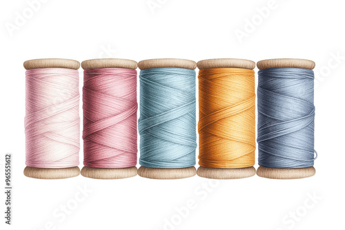 Colorful spools of thread arranged in a line, perfect for sewing, crafting, and DIY projects.