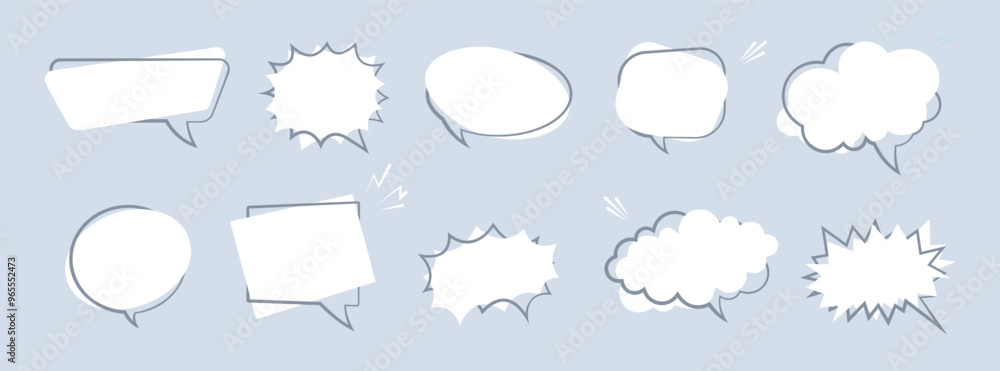 Cartoon empty retro comic style speech bubbles set. Hand drawn pop art, vintage speech clouds, thinking bubbles, and conversation text elements. Vector illustration Cartoon empty retro comic style speech bubbles set. Hand drawn pop art, vintage speech clouds, thinking bubbles, and conversation text elements. Vector illustration