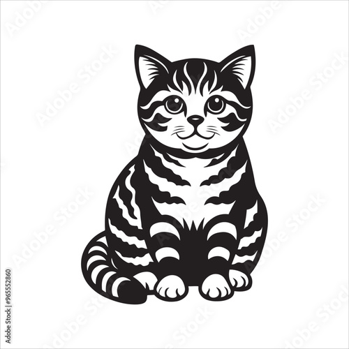 American shorthair cat sitting silhouette vector illustration template
