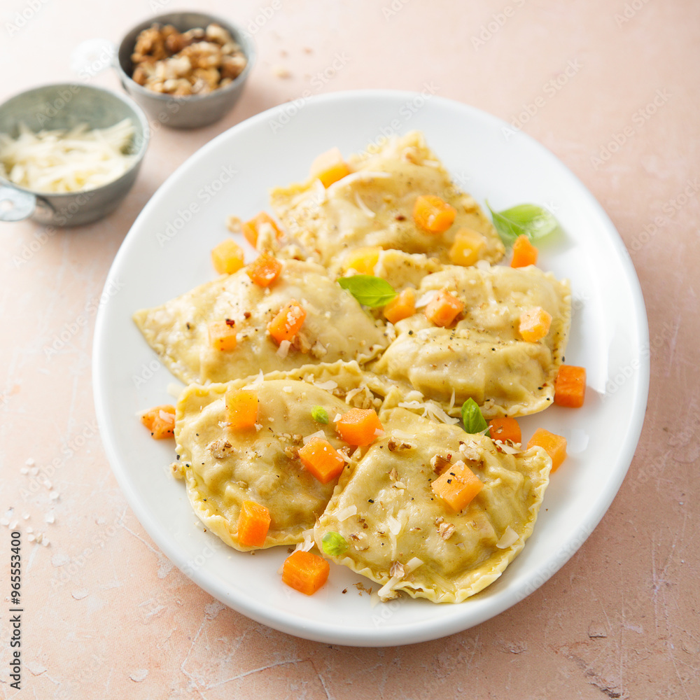 Homemade pumpkin ravioli with herbs and cheese Homemade pumpkin ravioli with herbs and cheese