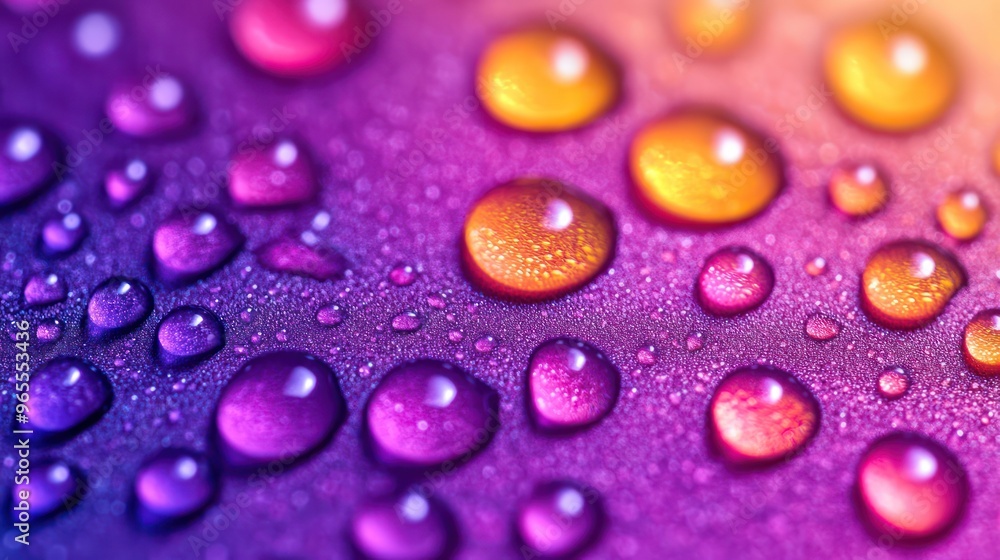 Violet and Orange Droplets, Abstract Water Art on Glass Violet and Orange Droplets, Abstract Water Art on Glass