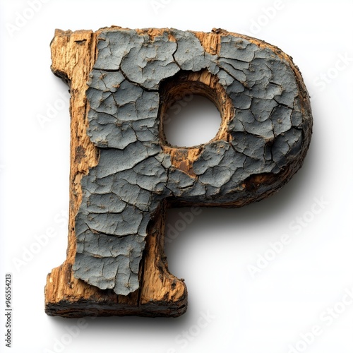 Weathered Wooden Letter P with Cracked Paint