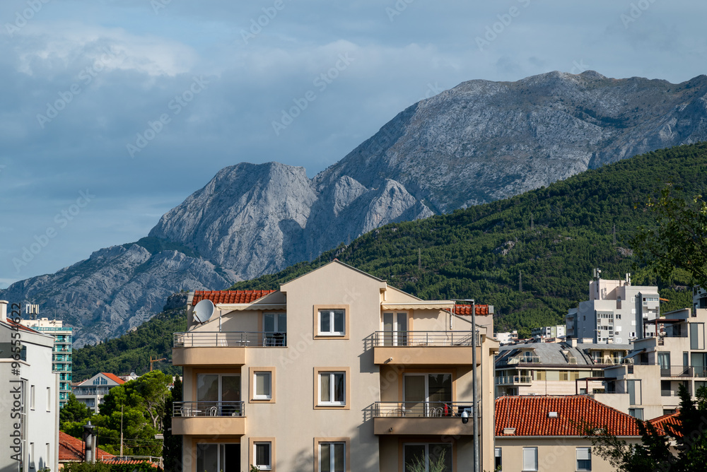 View of the Biokovo mountain range of the Dinaric Alps from Makarska riviera, Adriatic coast of Croatia View of the Biokovo mountain range of the Dinaric Alps from Makarska riviera, Adriatic coast of Croatia