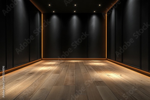 Wallpaper Mural Wood floor with dark black wall for products display. Torontodigital.ca