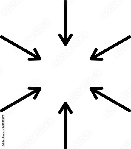 Six inward radial arrows icon.