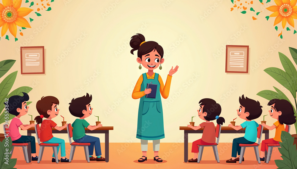 Hindi Diwas Design with a Teacher Educating Kids on Hindi Language Hindi Diwas Design with a Teacher Educating Kids on Hindi Language