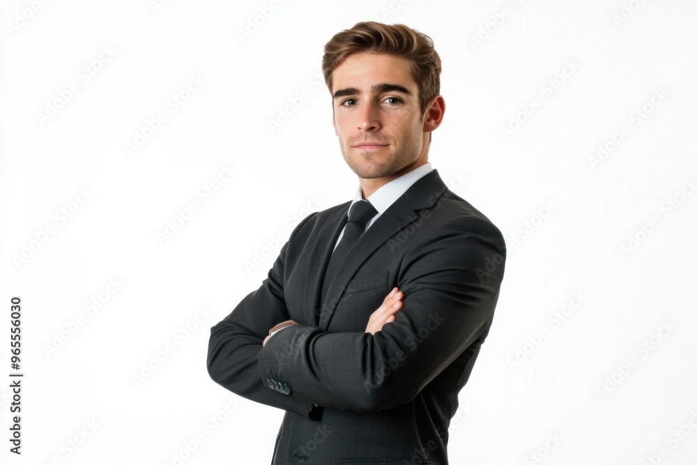 Handsome young businessman in suit looking at camera and arms crossed on white background Handsome young businessman in suit looking at camera and arms crossed on white background