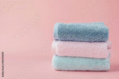 Clean towels in different colors stacked together 