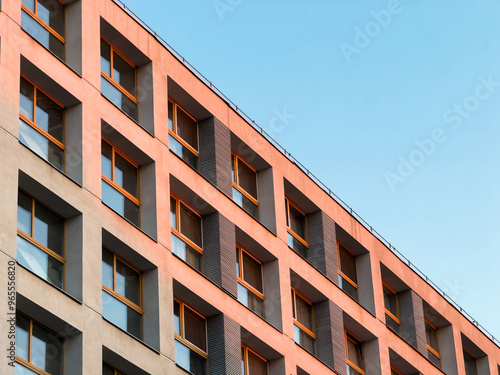 Apartments Building Towers. New building. The facade of the new residential high-rise buildings against the sky . The concept of building a typical residential neighborhood.