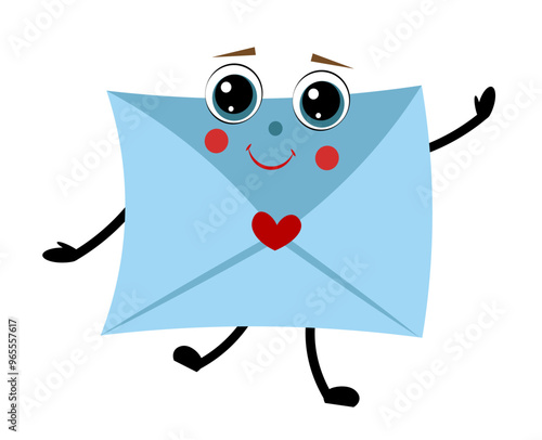 A cute envelope with eyes and a smile on a white background. Love Letter