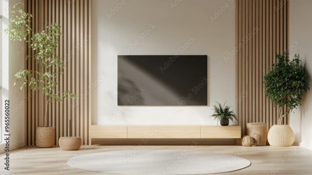 Minimalist Living Room with Wooden Accents Minimalist Living Room with Wooden Accents