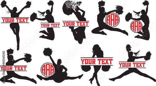 Cheerleading Text Monogram, Cheerleader Monogram, Cheer Pom Poms