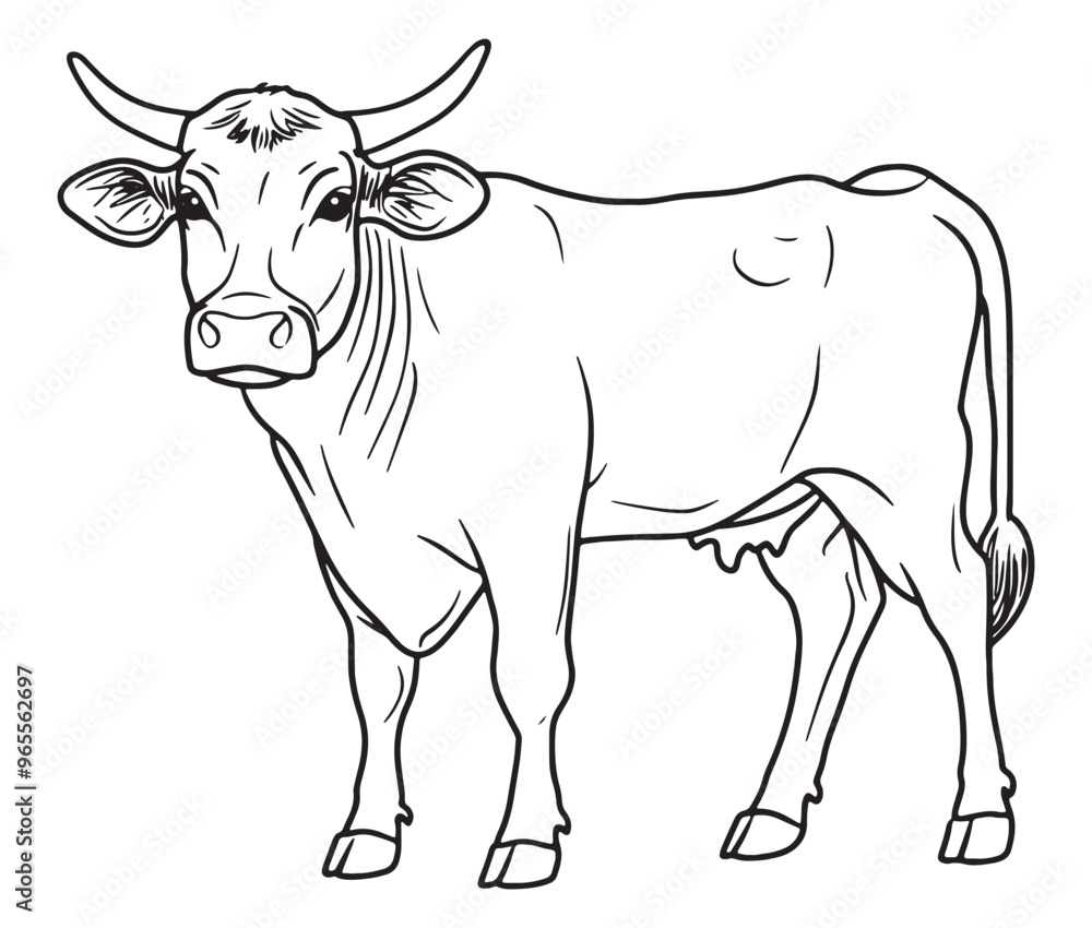 Fototapeta premium Hand drawn animal outline illustration black and white cow