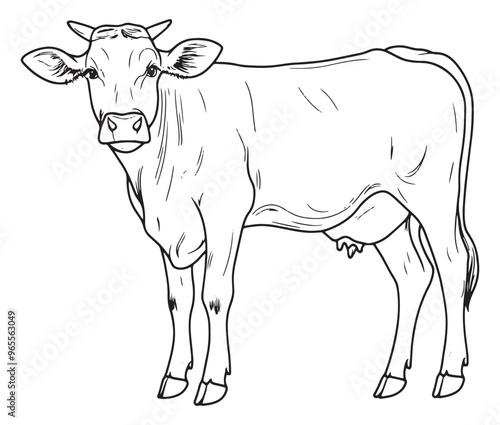 Hand drawn animal outline illustration black and white cow