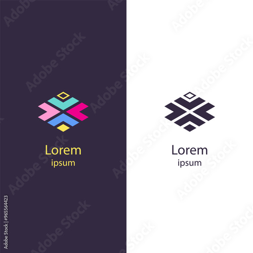 Modern en creatief geometrisch logo met een symmetrisch patroon. Geschikt voor merken in technologie, design en moderne bedrijven.