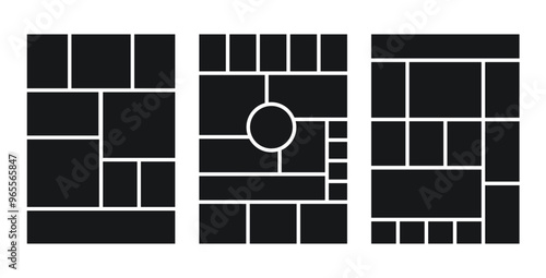 Moodboard grid. Collage layout. Mood board background. Photomontage pictures template. Mosaic frames. Album scrapbook card. Banner with gallery images. Vertical  mockup. Vector illustration