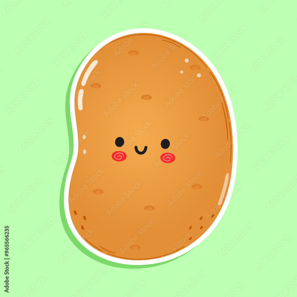 Sticker Potato character. Vector hand drawn cartoon kawaii character illustration icon. Isolated on green background. Potato character concept Sticker Potato character. Vector hand drawn cartoon kawaii character illustration icon. Isolated on green background. Potato character concept