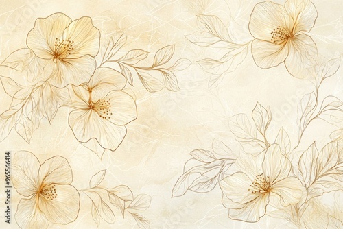 A creamy beige background with delicate, hand-drawn floral patterns in a soft gold for a refined, elegant touch.