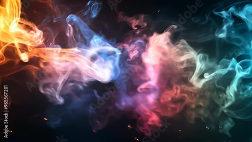 Wallpaper Mural Colorful smoke swirls dance across a dark background, creating an ethereal display of vibrant hues in the night sky Torontodigital.ca