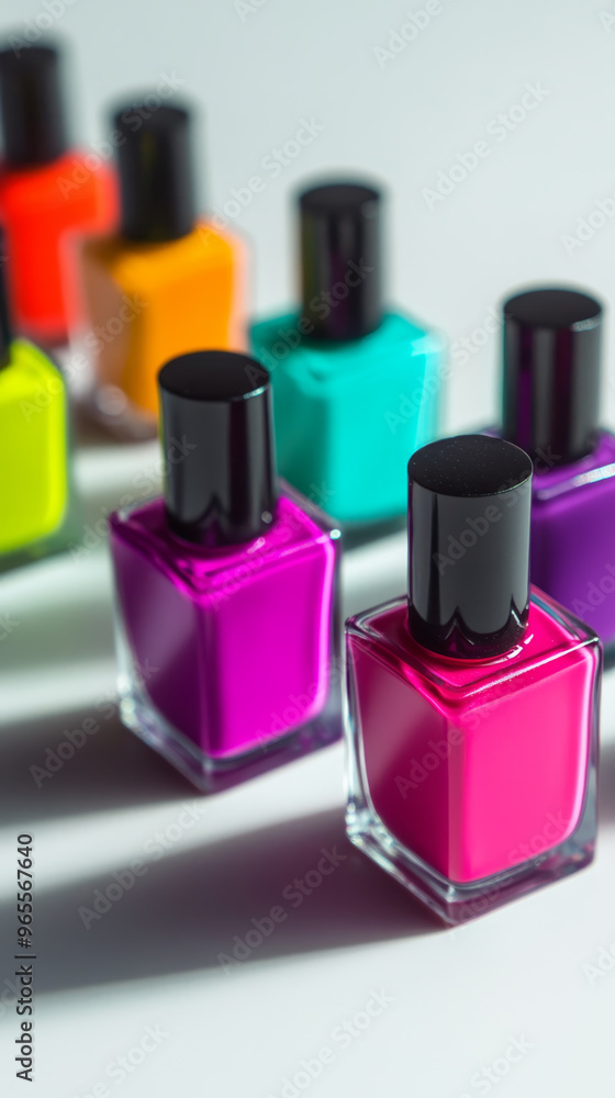 Vibrant Nail Polish Bottles on Light Background Vibrant Nail Polish Bottles on Light Background