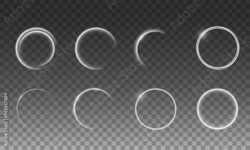 Light circle white swirl. Curved white line light effect. Darkening of the moon. Flash vector semicircle and spark light effect. Podium, radial platform.