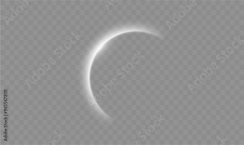 Light circle white swirl. Curved white line light effect. Darkening of the moon. Flash vector semicircle and spark light effect. Podium, radial platform.