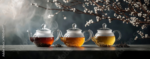 Wallpaper Mural Glass Teapots with Different Teas on Rustic Table Torontodigital.ca
