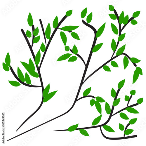 Sketch hatched leaves and twigs collection. Scribble dry branches, handdrawn sketchy plant elements