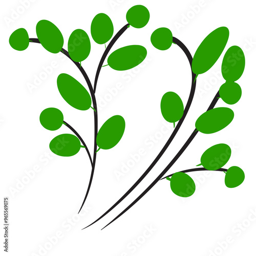 Sketch hatched leaves and twigs collection. Scribble dry branches, handdrawn sketchy plant elements