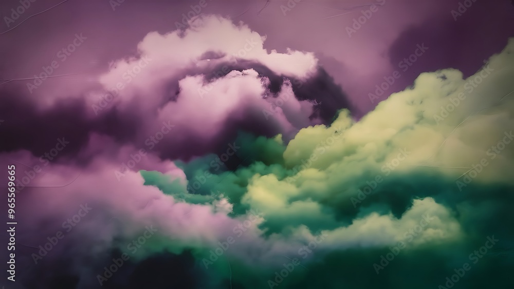 An abstraction of clouds and fog with a purple to green gradient. Image displays a distinct paper texture and grain at full size. An abstraction of clouds and fog with a purple to green gradient. Image displays a distinct paper texture and grain at full size.
