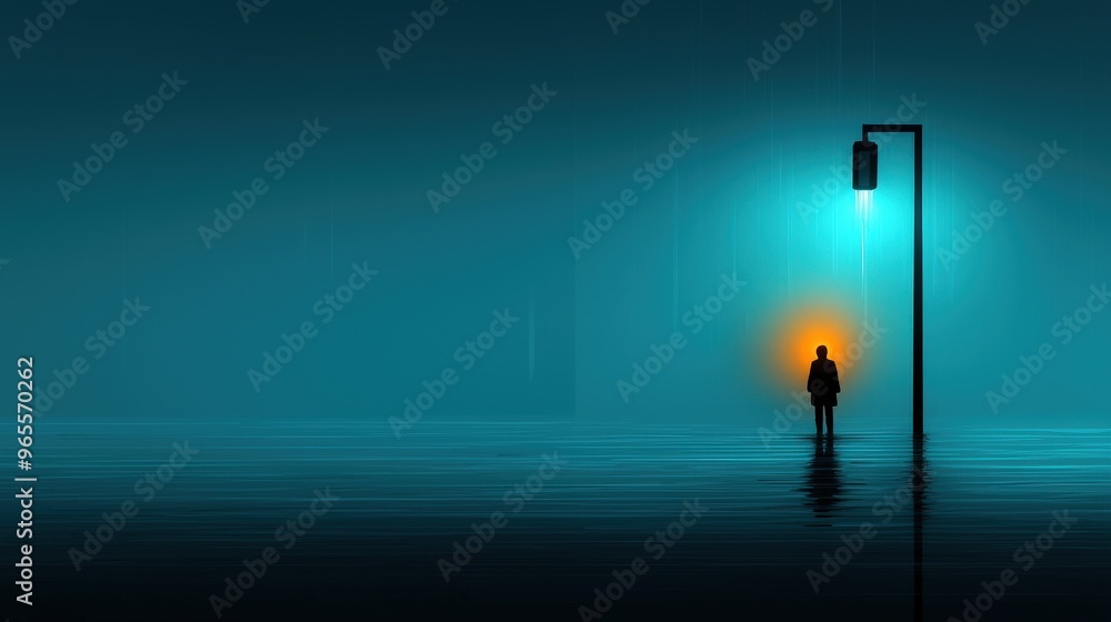 Silhouette of Person Standing Under Streetlight at Night Silhouette of Person Standing Under Streetlight at Night
