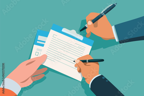 HR agent presenting job offer letter and pen to sign contract, depicting remote recruitment process for accepted candidate