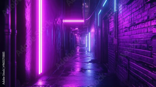 Wallpaper Mural Purple neon lights glowing against a dark urban alley, adding a futuristic and cyberpunk vibe to the scene Torontodigital.ca