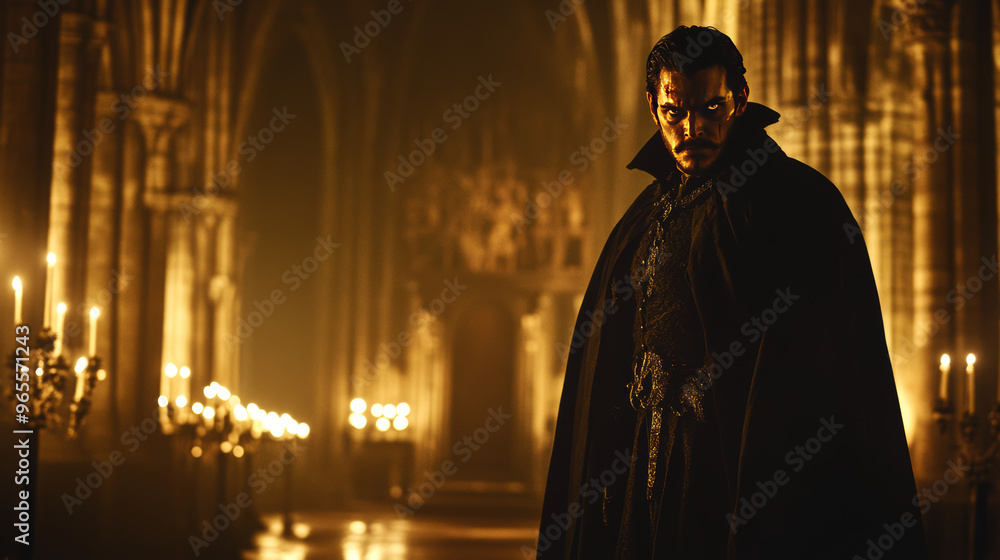 Intense Portrait of a Man in a Dark Cloak with Candlelight Intense Portrait of a Man in a Dark Cloak with Candlelight
