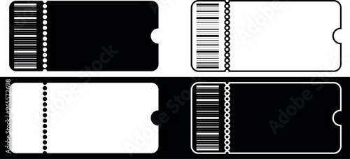Tickets icon set in filled and outline style. Vector illustration isolated on black and white background.