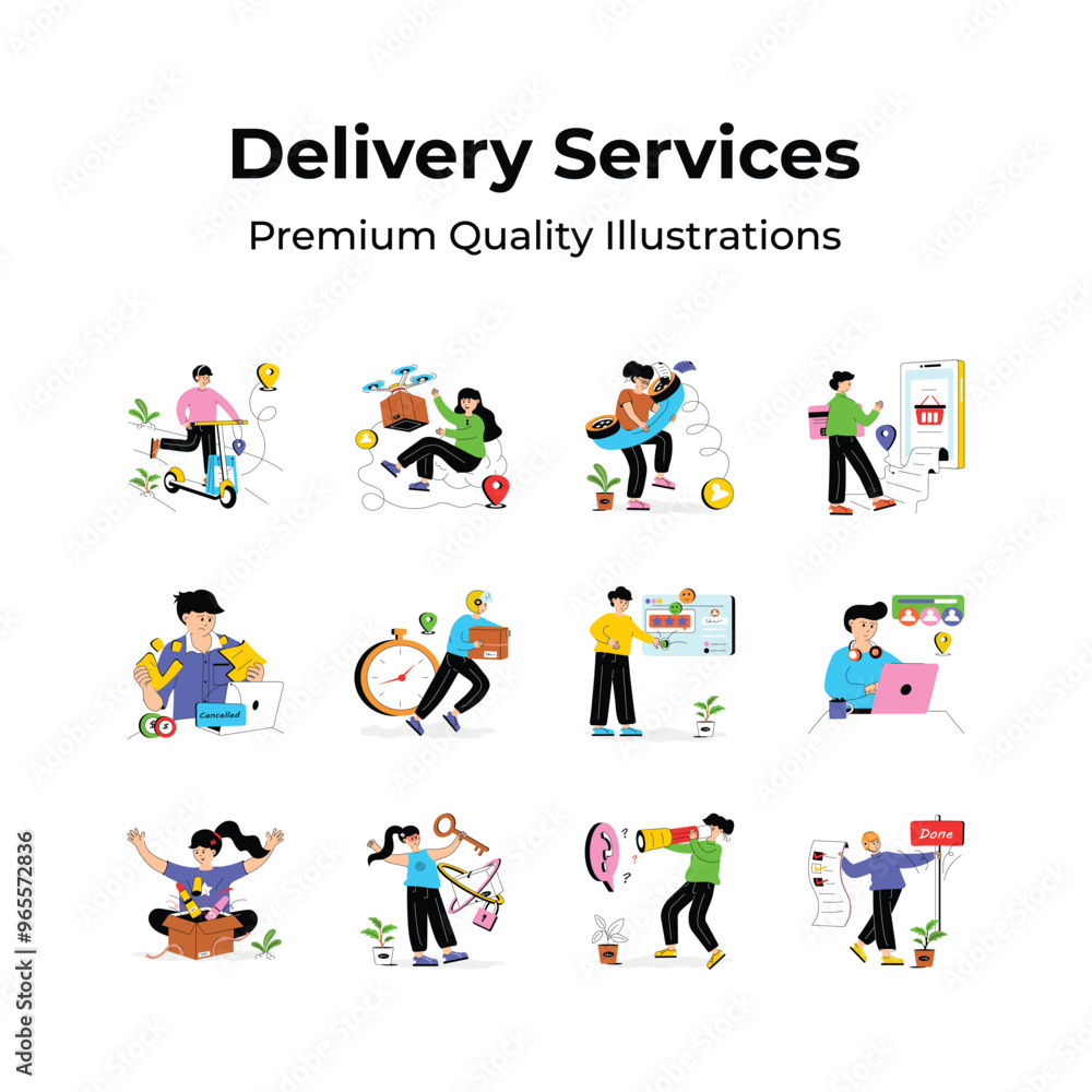 Bundle of cargo services, delivery services flat illustrations Bundle of cargo services, delivery services flat illustrations