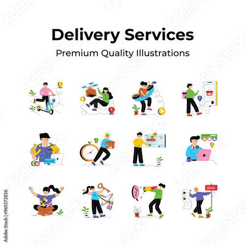 Bundle of cargo services, delivery services flat illustrations photo