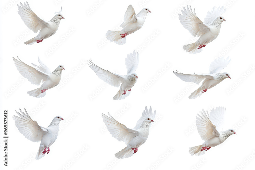 Obraz premium Flock of white doves soaring gracefully in the sky