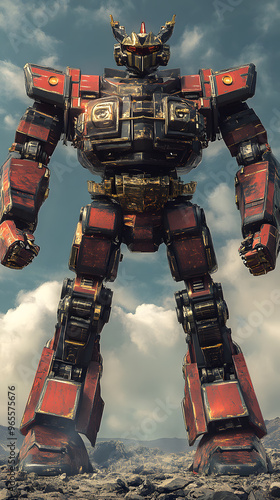 In the Japanese tokusatsu style of the Showa period, present the image of a huge robot photo