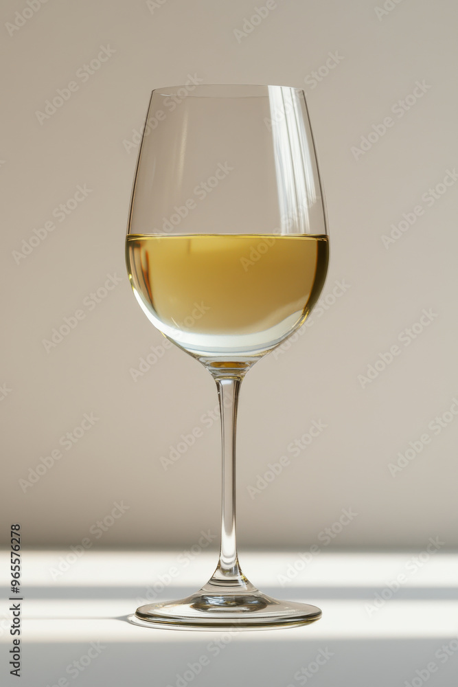Antique glass of Sauvignon Blanc, hero shot angle, clean and off white backdrop Antique glass of Sauvignon Blanc, hero shot angle, clean and off white backdrop