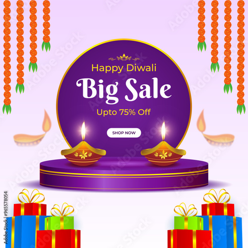 Vector illustration of Happy Diwali Sale social media feed template